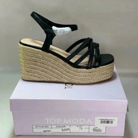 Black Strappy Wedge Sandals Black Size 7.5 Summer - Picture 1 of 10